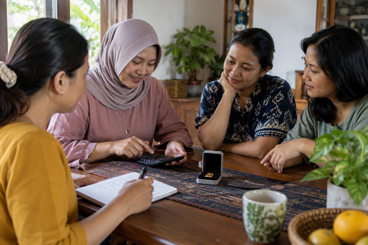 Kelompok arisan membahas catatan tabungan emas bersama